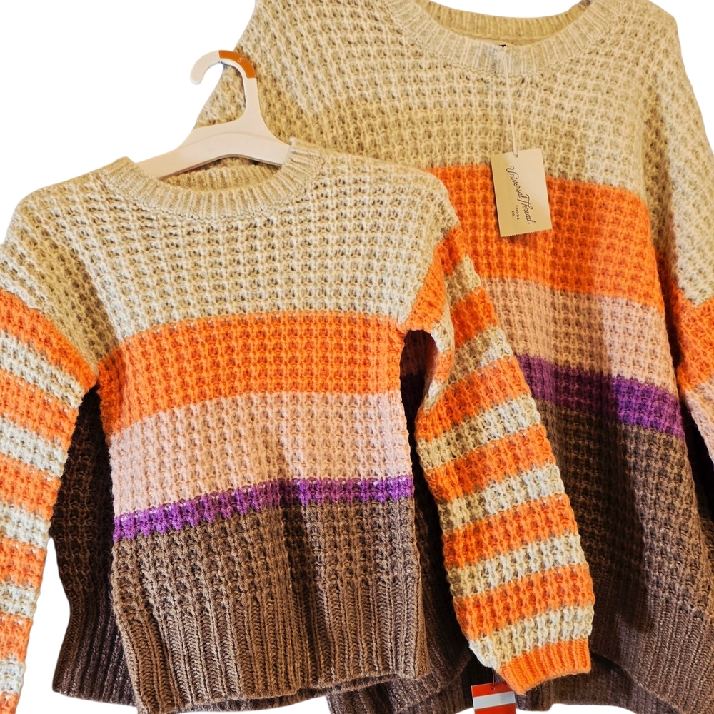 Universal Thread Striped Knit Sweater - Orange, Purple, Brown